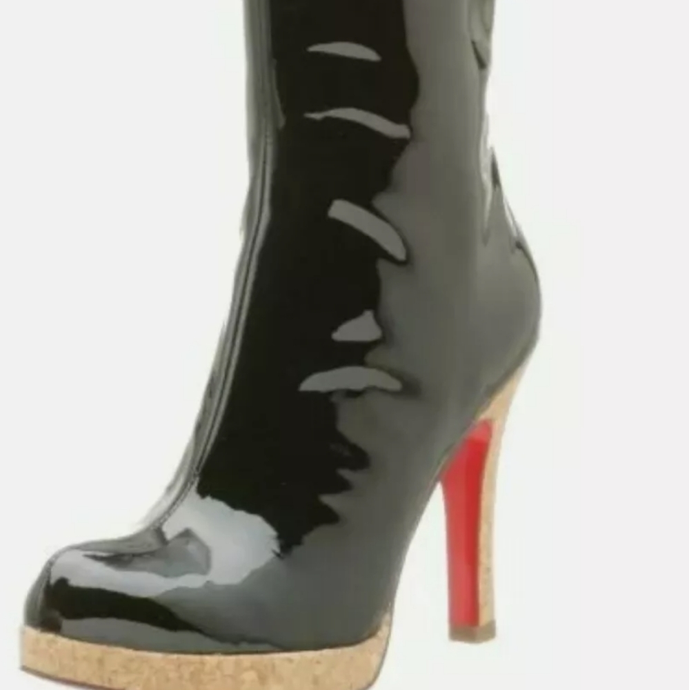 oh DEER! Women's Black Patent Leather Platform Red Bottom Boots Heels